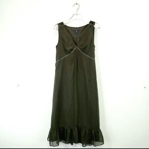 BANANA REPUBLIC Green Army Olive Midi Maxi Dress 4 SMALL Loose Flowy V-neck